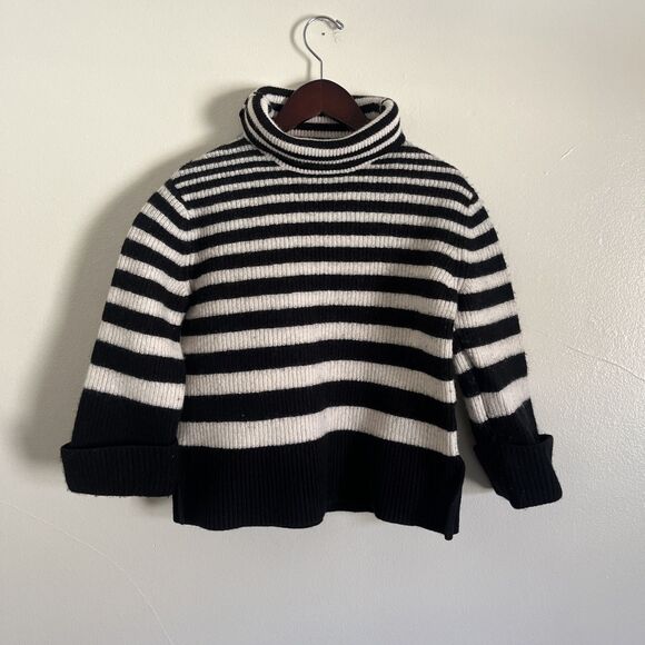 & Other Stories Boxy Heavyweight Striped 3/4 Sleeve Wool Blend Turtleneck- Small - Picture 2 of 8